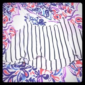 white and black striped top